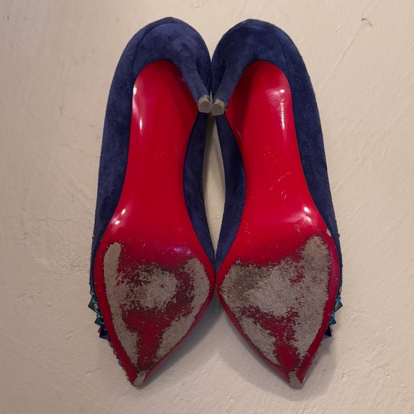 CHRISTIAN LOUBOUTIN 100 VEAU VELOURS CHINA BLUE/MIX MULTI - Picture 4 of 7